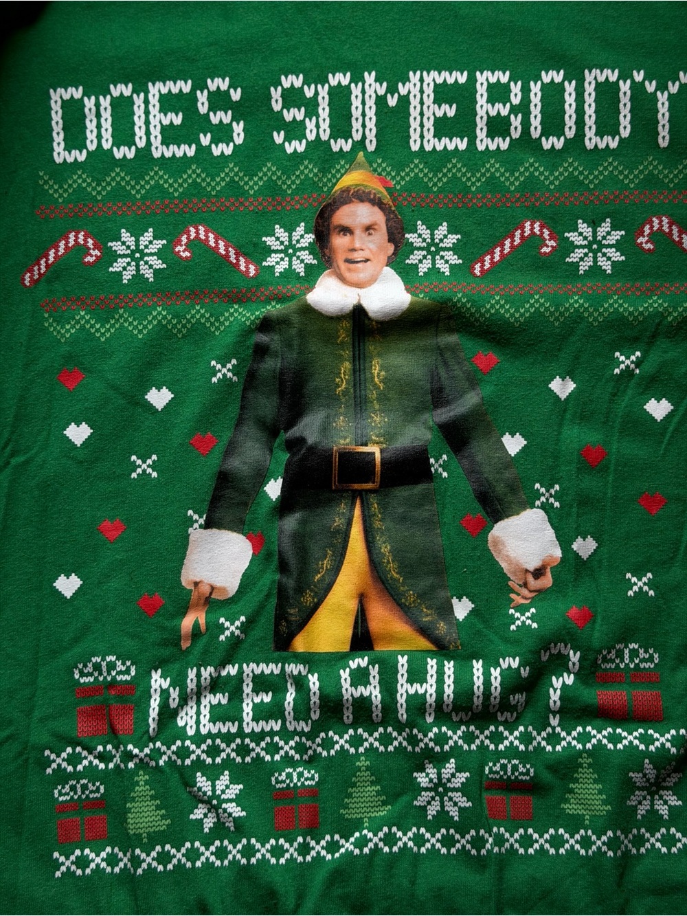 ELF Green Graphic Holiday Tee with Red & White Accents